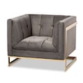 Baxton Studio Ambra Grey Velvet Upholstered and Tufted Armchair with Gold-Tone Frame 156-8867